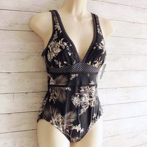 Island Waves Women's Swimsuit Size S Black Floral